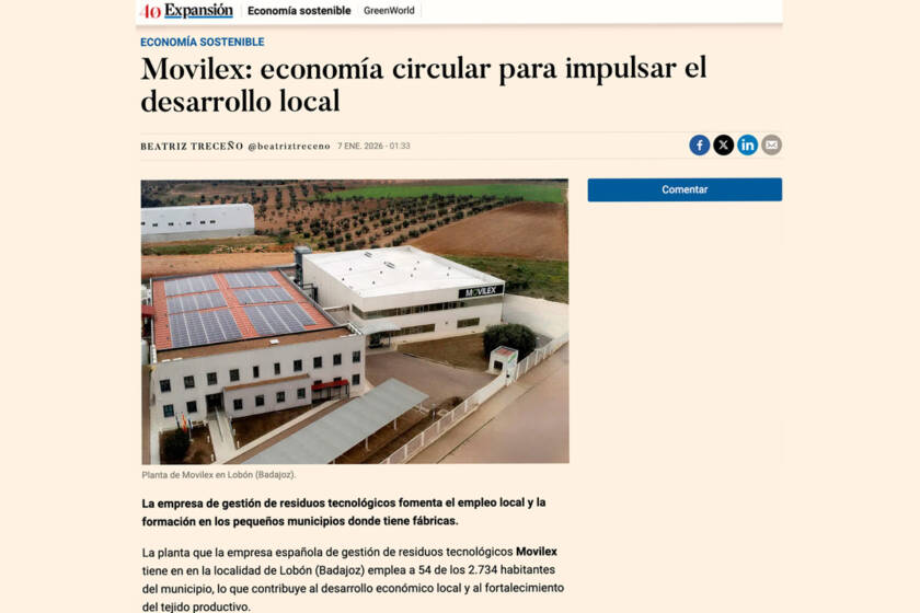 Artículo de Expansión sobre Movilex y la economía circular para el desarrollo local en Lobón, Badajoz